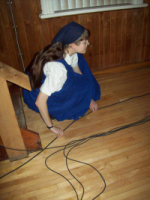 Elizabeth helping with sound system wiring